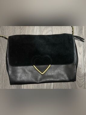 Dear Drew Suede faux Leather Envelope shoulder bag Black Gold chain party street